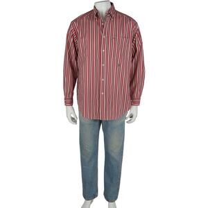 Tommy Hilfiger Striped Red White Navy Button Front Shirt